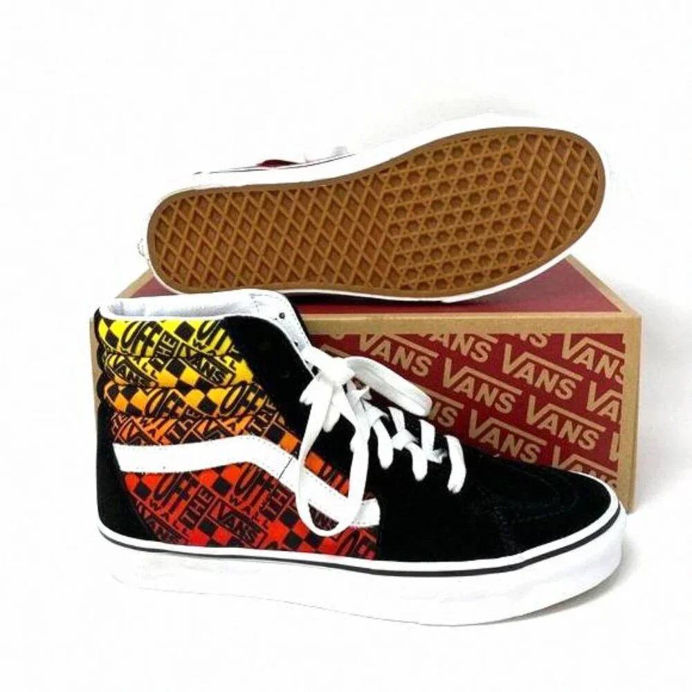 VANS Sk8-HI Logo Flame Suede Canvas Black Skate VN0A4U3C2N5 Size Women's Shoes